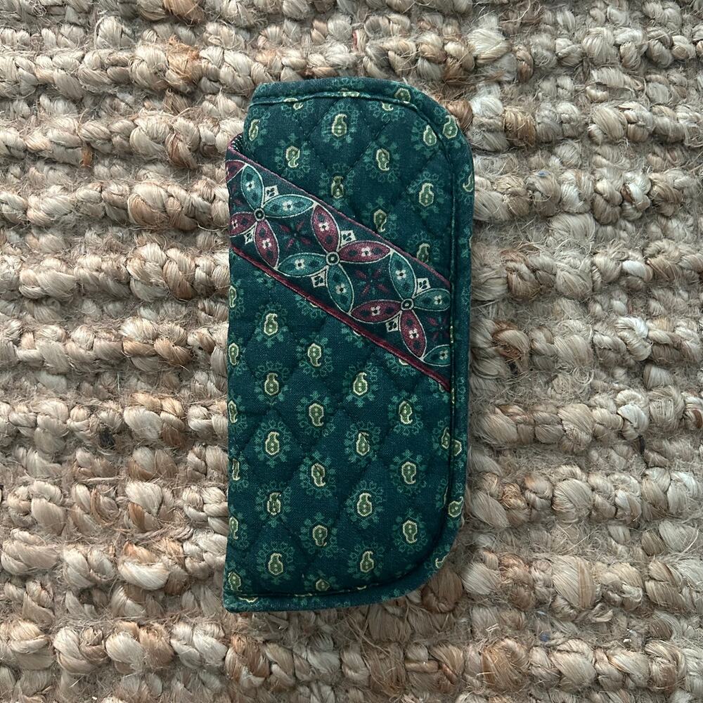 Vera Bradley Quilted Cotton Glasses Case Green Paisley Padded Organizer USA made
